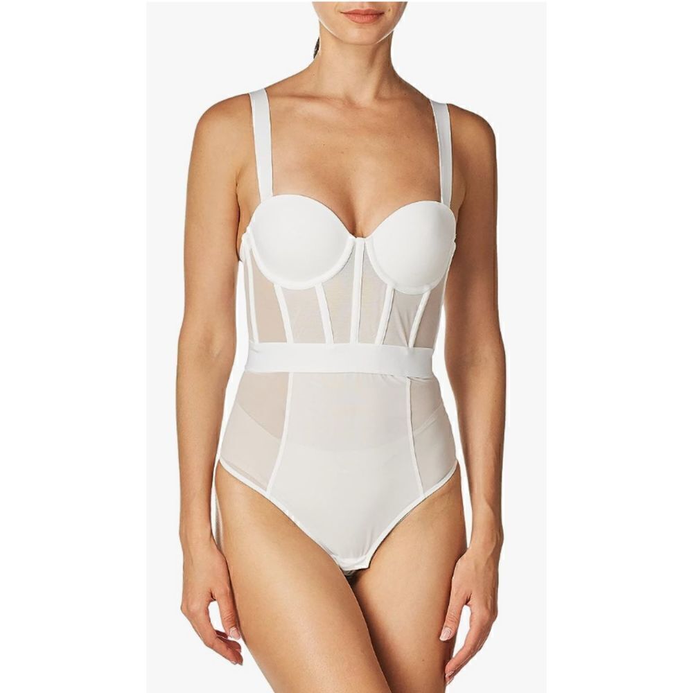 DKNY Womens 34DD Sheer White One Piece Bodysuit
